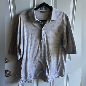 DESCENTE Men's Short Sleeve Polo Shirt Embroider Logo Egyptian Cotton sz L Gray